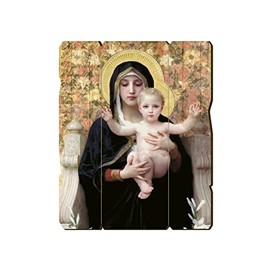 BONELLA BROTHERS Bonella Brothers | Vintage Style Shaped Wooden Painting of the Madonna and Child by William-Adolphe Bouguereau size 19x24 cm | Made in Italy