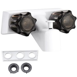Square-White Dual-Handle RV Shower Faucet with Shower Diverter for Camper Van, Inside and Outside Bathroom Use
