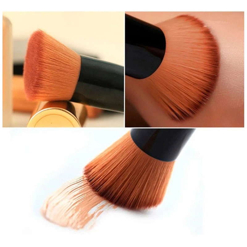 Brocha Maquillaje Base Punta Diagonal Madera + Mini Brocha F