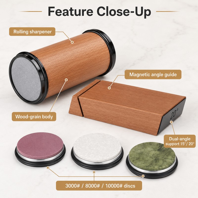Rolling Knife Sharpener Kit for Kitchen Knives – Double-Sided Edge