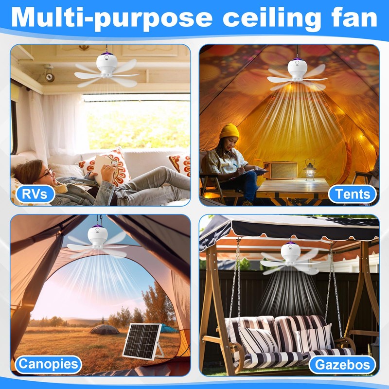 Aurelema 1 Set Solar Powered Ceiling Fan with Light for