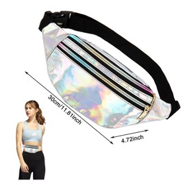 AYNKH Fashion Metallic Bum Bag with Adjustable Strap Smooth Zip Three Compartments, Waterproof Waist Bag Stylish Fanny Pack for Party Festival Sports Outdoor Travel Unisex