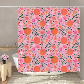 GOOESING Orange Shower Curtain Fruit Citrus Green Leaves Shower Curtain Orange Pink Bathroom Curtain with Hooks Bathroom Decor Washable Durable Waterproof Fabric 180x180cm