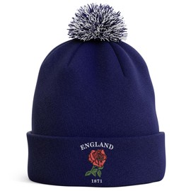 Purple Print House Embroidered England 1871 Bobble Hat Men Women Rugby English Rose Supporters Nations Winter, One Size, Navy