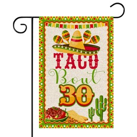 WeBenison Taco Bout 30 Garden Flag - Fiesta 30th Birthday Party Yard House Lawn Sign/Adios To My 30's Door Yard Lawn Sign Decor/Mexican 30 Theme Party Outdoor Decorations, Double Side Burlap