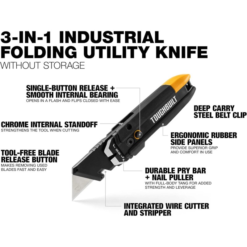 ToughBuilt TB-H4-12-I Pry Bar Utility Knife 4-in-1 Multi Tool Contractor