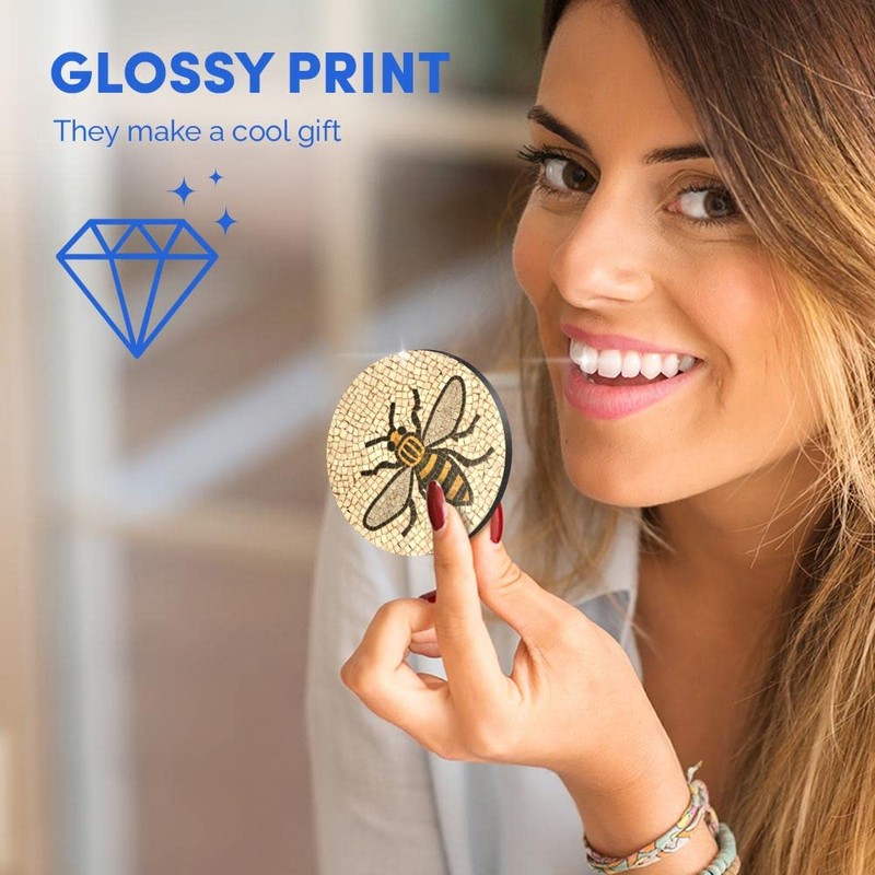 1x Round MDF Magnet 6cm - Manchester Bee Mosaic Pattern