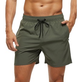 Hilarocky Men's Swimwear, Surf Shorts, Swim Trunks, Board Shorts, Half Pants, Swimwear, Land and Water, Quick-drying, Beach Pants, Attached Mesh Inner Lining, Type 2: Green