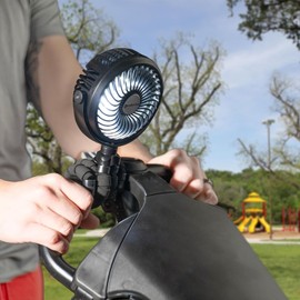 Comfort Zone Portable Stroller Fan, 3-Speed Rechargeable Clip-On with 360° Flexible Tripod, Battery Operated Cooling Fan for Strollers, Car Seats, Cribs, Treadmills, Light Blue