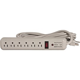 Compucessory 25103 Strip Surge Protectors 1080 Joules 6 Outlets 15-Ft Cord Putty