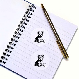 24 x 40mm Round 'Yorkie Puppy with Toy' Stickers (SK00060640)