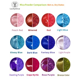 Luckymica Mica Powder, 24 Colors Pearlescent Pigment Powder for Epoxy Resin, 240g Pearl Pigment Set​​ for Soap Making, Bath Bomb, Candle Making, Art Crafts, Lip Gloss, Nail Polish, Dye