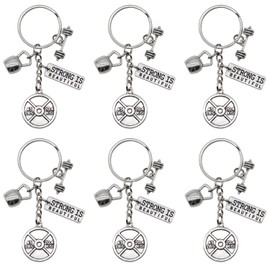 SIQYUWM 6Pcs Inspirational Fitness Keychain Alloy Weightlifting Sports Keyrings Barbell Dumbbell Gym Charm Keychains for Women Men Gift or Bodybuilder Lovers
