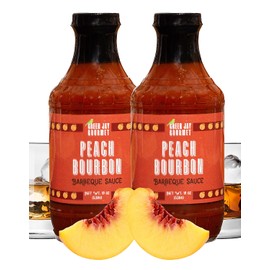 Green Jay Gourmet BBQ Sauce - Peach Bourbon - All-Natural Barbecue Sauce with Peaches, Gourmet Spices, Tomato Paste & More - Gourmet Barbecue Spread for Meats, Veggies & Other Foods - 2 x 19 Ounces