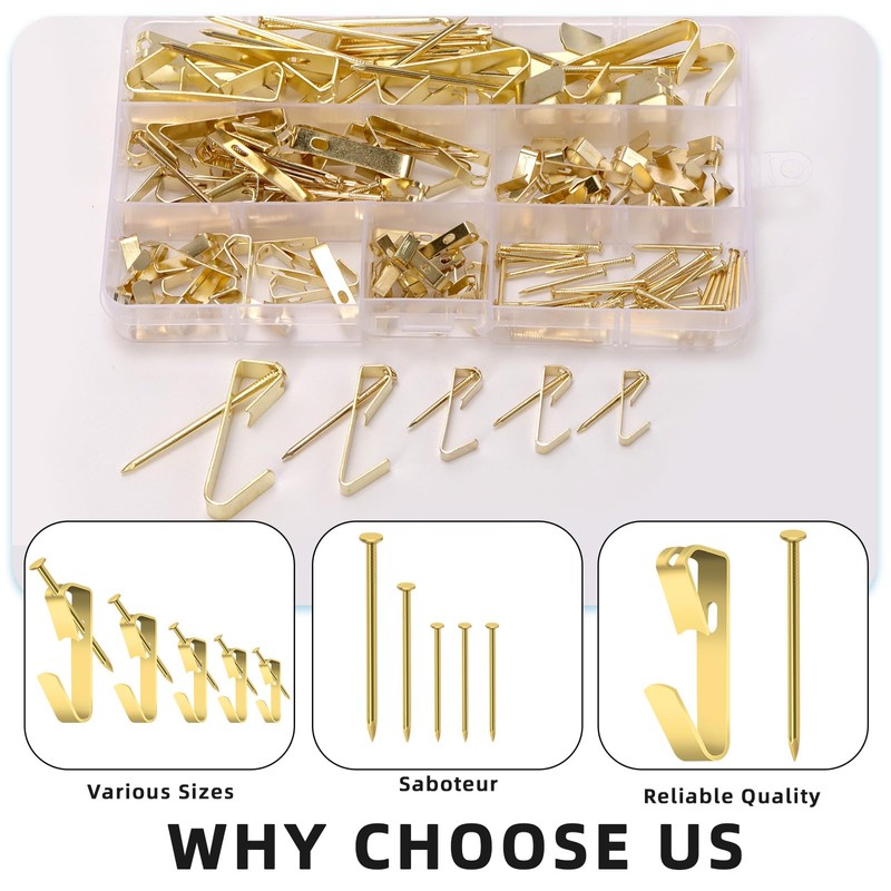 Glarks Picture Hangers with Nails, Gold Picture Hooks with Nails,