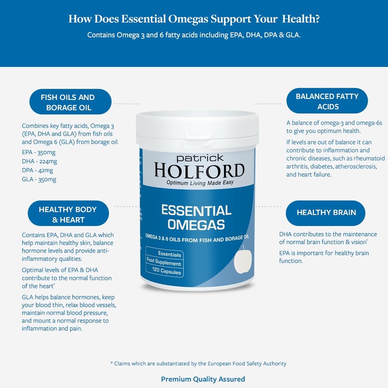 Patrick Holford Essential Omegas (120 Capsules) - high Potency EPA/DHA/GLA