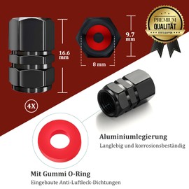 Misuyue Valve Caps Car, Valve Caps Bicycle, Car Valve Aluminium Caps, Tyre Valve Caps for Cars, Trucks, Motorcycles, Off-Road Vehicles and Bicycles, Car Accessories, 4 Pcs/Pack (Black)