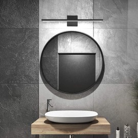 JUSHENG Black Bathroom Vanity Light Fixtures 24“ Inch Modern Aluminum LED Wall Lights Over Mirror in Bathroom Bedroom Matte Black 24W 6000K