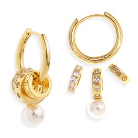 Sonateomber Gold Pearl Dangle Drop Hoop Earrings for Women, Trendy Statement Circle Rhinestone Hypoallergenic Dangling Huggie Earing Prom Fashion Jewelry Gift