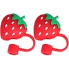 2Pcs Red Straw Cover Cap Reusable Silicone Straw Toppers, Anti-Dust