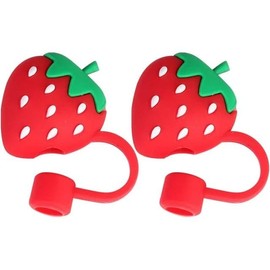 2Pcs Red Straw Cover Cap Reusable Silicone Straw Toppers, Anti-Dust Cap Reusable Straws Decorative Cap, Cartoon Straw Plug Resuable Anti-Dust Cap