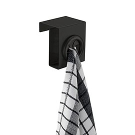 WENKO Door Hook Push Matt, Towel Holder with Push & Pull Function, for Hanging on Drawers or Cupboard Doors in the Kitchen, Made of Painted, Rustproof Stainless Steel, 5 x 6 x 4 cm, Black