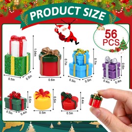 DTOFOOT 56 Pcs Christmas Mini Resin Present Miniature Boxes Tiny Gift Box Figurines Mini Christmas Ornaments for Xmas DIY Craft Tree Village Dollhouse Decor