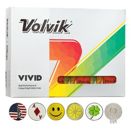 New Volvik Vivid Multi-Performance and 3-Piece Construction Unique Bright Matte Color Finish Golf Ball. 1 Dozen (Orange) with 5 Ball Marker and 1 Magnet Hat Clip