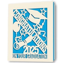 Blue Graduation Cards 2025, 3 Colors Graduation Gifts Congratulations Card Grad Cards Paper Cut Congrats Grad Card for High School College Her Him Son Daughter Classmate (Blue)
