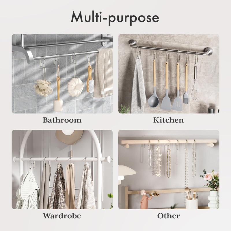 AmazerBath Shower Curtain Hooks, Nickel Shower Curtain Hooks Rust Proof,