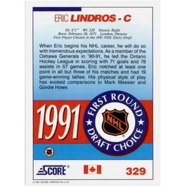 1991-92 Score Hockey First Round Draft Choice Eric Lindros #329 WN17