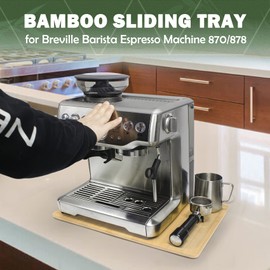 UPGRADED Oversize Bamboo Appliance Slider fit for Breville Barista Espresso Machine 870/878 - Under Cabinet Sliding Tray Caddy for Breville Barista/Barista Pro, Coffee Maker Mover Kitchen Countertop