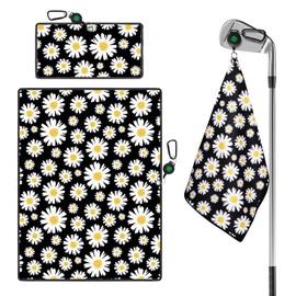 FINGER TEN Golf Towels Magnetic for Golf Bags Men Women Retractable Carabiner 21"x16" and 12"x8" Large Small Towel 2 Pack Set,Golf Towel Waffle Pattern for Men Women (2 Pack-Black (Small+Large))
