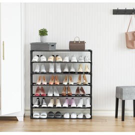 TY ARTS & CULTURE 7-Tier Modern Minimalist Shoe Rack Organizer, Sturdy Metal & Non-Woven Fabric, Holds 28-35 Pairs, Shoe Rack for Entryway (Black)