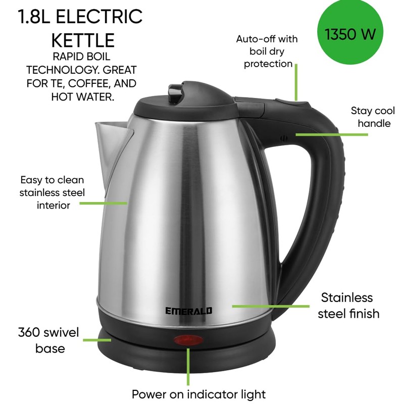Emerald Stainless Steel Electric Kettle Water Boiler Heater Tea Kettle,