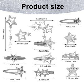 20pcs Y2K Pentagram Hair Clips, 2000s Silver Hair Clips for Women Metal Barrettes Pentagram Hairpins Y2K Accessories for Women Long Short Curly Style (12 Styles)