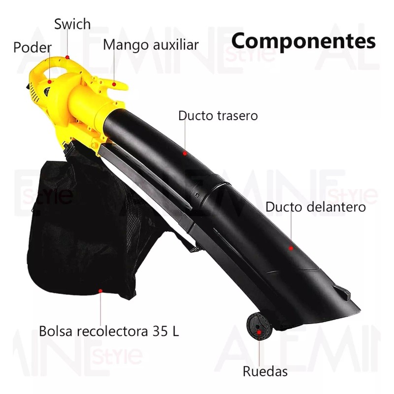 ALEMINE Sopladora Aspiradora Trituradora Electrica Bolsa Recolectora
