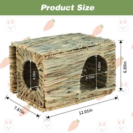 BWOGUE 2 Pack Grass Bunny House Natural Hand Woven Seagrass Hideaway Toy Hay Mat Chew Hut for Bunny Hamster Chinchilla Guinea Pigs Small Animals