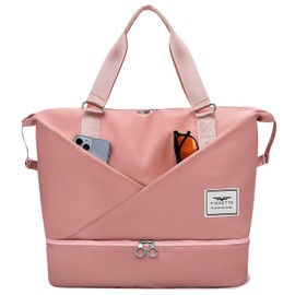 FIORETTO Womens Travel Bag Duffle Bag with Laptop Compartment, Water Resistant Gym Bag Weekend Bag Overnight Hospital Bag Holdall with Separated Shoes Compartment & Wet Pocket Pink