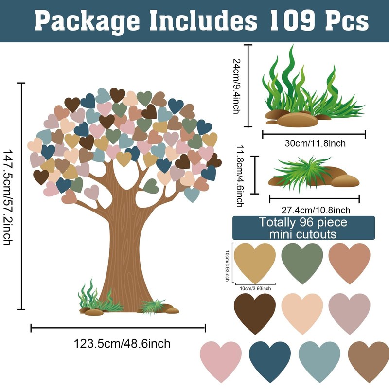 102 Pcs Boho Classroom Tree Bulletin Board Set with Heart