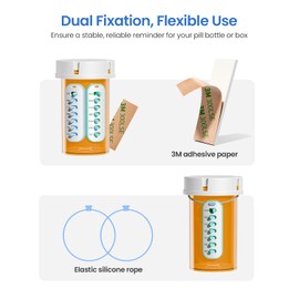Betife 2 Pack Pill Reminder, Reusable Pill Tracker, Easily Hang on or Stick to Most Pill Bottles with Curved Edges, Manual Click to Remind for Versatile Habit Management