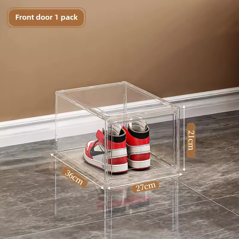 Large Clear Sneaker Display Box with Magnetic Front Door, Stackable