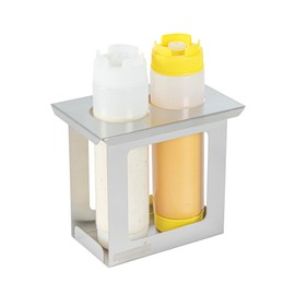 Restaurantware Squeeze Bottle Holder Pack of 1 Stainless Steel 2 Hole Bottle Holder, 2.5" Diameter Fits 1/9 Size Opening, Dishwasher Friendly Integrated Lip Design Holder for Condiment Bottles