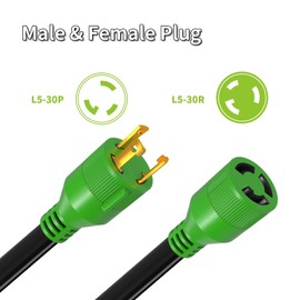 RVMATE 3 Prong 30 Amp Generator Extension Cord 75 Feet, NEMA L5-30P/L5-30R 125V SJTW Jacket