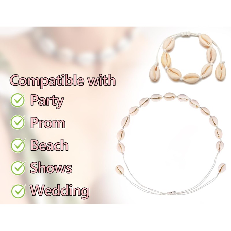 KAPSING Set of 2 Shell Necklace Bracelets Set, 1 Choker