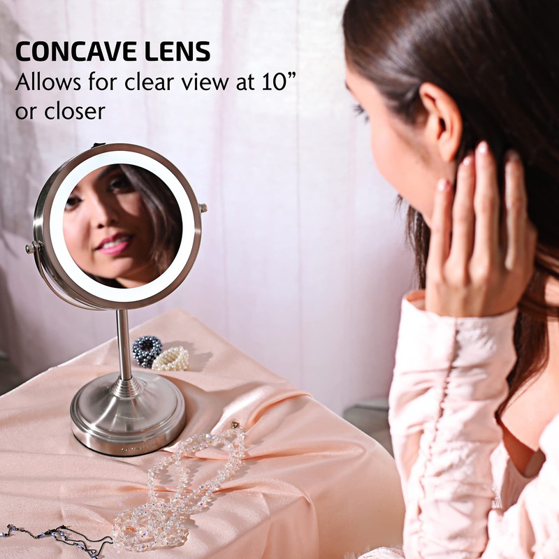 OVENTE 7'' Lighted Makeup Mirror with 1X/7X Magnification, Cordless Tabletop