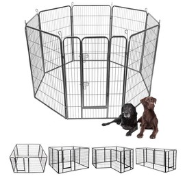 PETSITE Outdoor Dog Playpen for Large Dogs, 4 FT Height 8 Panel Exercise Pet Pen Heavy Duty Cat Fence with Door Puppy Rabbits Portable Play Pen, Black