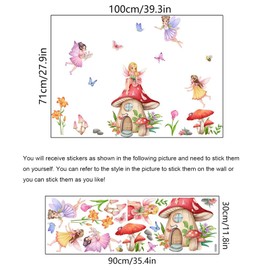 Fairy Girls Mushroom Wall Decals Flowers Butterfly Wall Stickers Girls Bedroom Living Room Kitchen Wall Door Decor