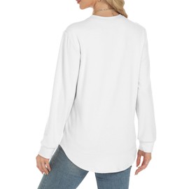 AURUZA Long Sleeve Shirts for Women, Crew Neck Side Split Tunic Tops, Loose Fit T-Shirts Casual Tunic Pullover Trendy Clothes, L, White