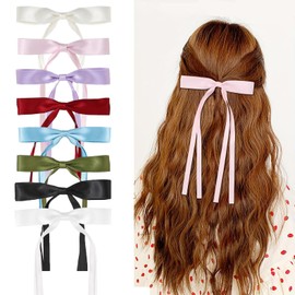 SUNTRADE 8pcs Hair Bow Clips for Women, Cute Bow Hair Clips Tassel Ribbon Bows for Hair with Long Tail